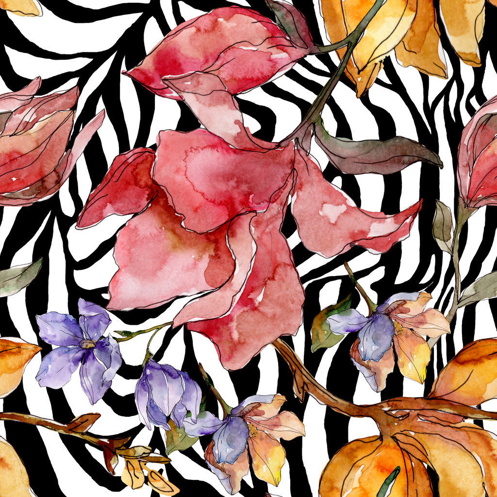 Camelia bloemen botanische bloemen. Aquarel achtergrond illustratie instellen. Naadloos achtergrond patroon. - Foto, afbeelding