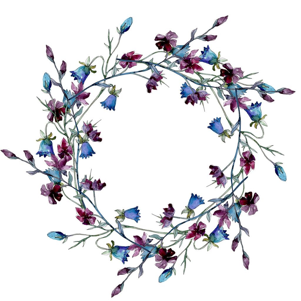 Wildblumen florale botanische Blumen. Aquarell Hintergrundillustration Set. Rahmen Rand Ornament Quadrat. - Foto, Bild
