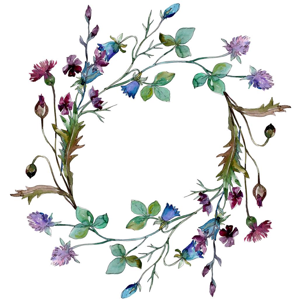 Wildflowers bloemen botanische bloemen. Aquarel achtergrond illustratie instellen. Frame rand ornament vierkant. - Foto, afbeelding