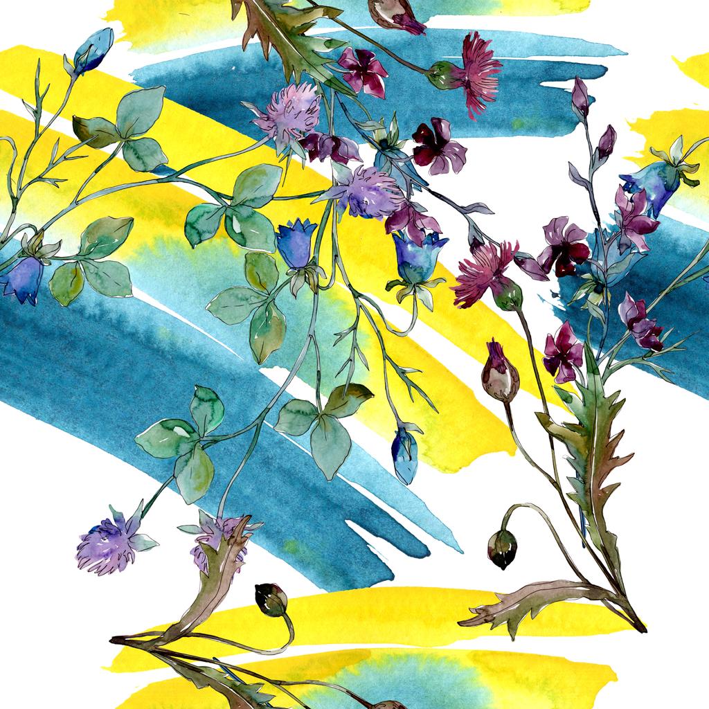 Wildflowers bloemen botanische bloemen. Aquarel achtergrond illustratie instellen. Naadloos achtergrond patroon. - Foto, afbeelding