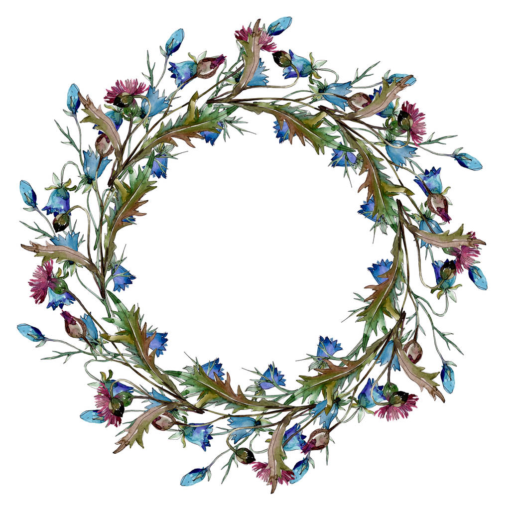 Wildblumen florale botanische Blumen. Aquarell Hintergrundillustration Set. Rahmen Rand Ornament Quadrat. - Foto, Bild