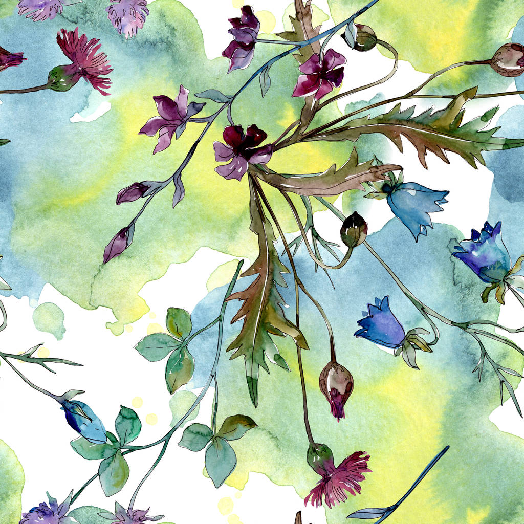 Wildblumen florale botanische Blumen. Aquarell Hintergrundillustration Set. nahtloses Hintergrundmuster. - Foto, Bild