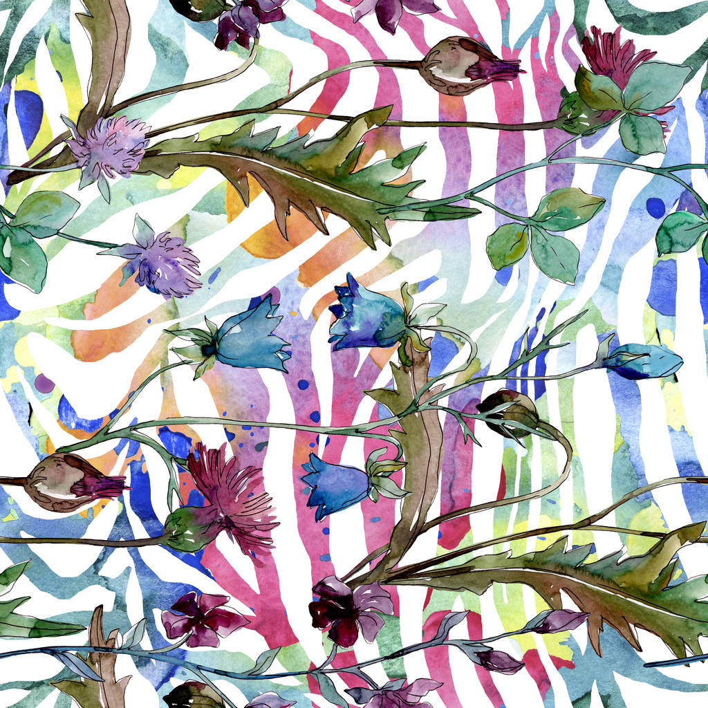 Wildblumen florale botanische Blumen. Aquarell Hintergrundillustration Set. nahtloses Hintergrundmuster. - Foto, Bild