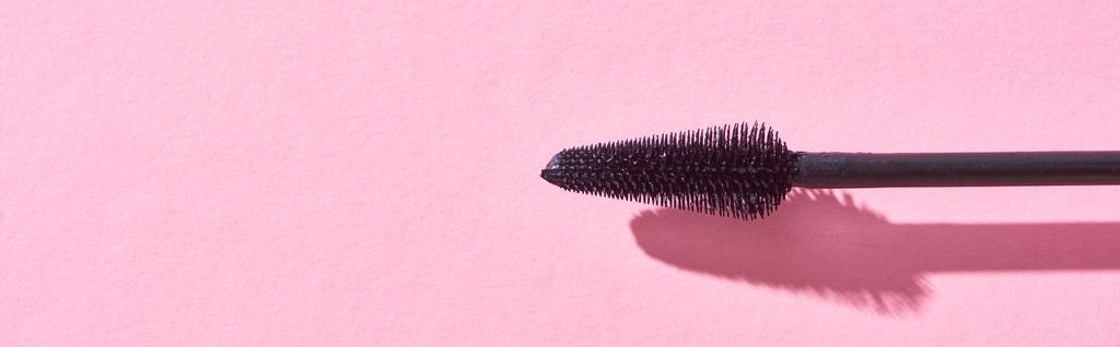panoramic shot of brush for mascara on pink background  - Photo, Image