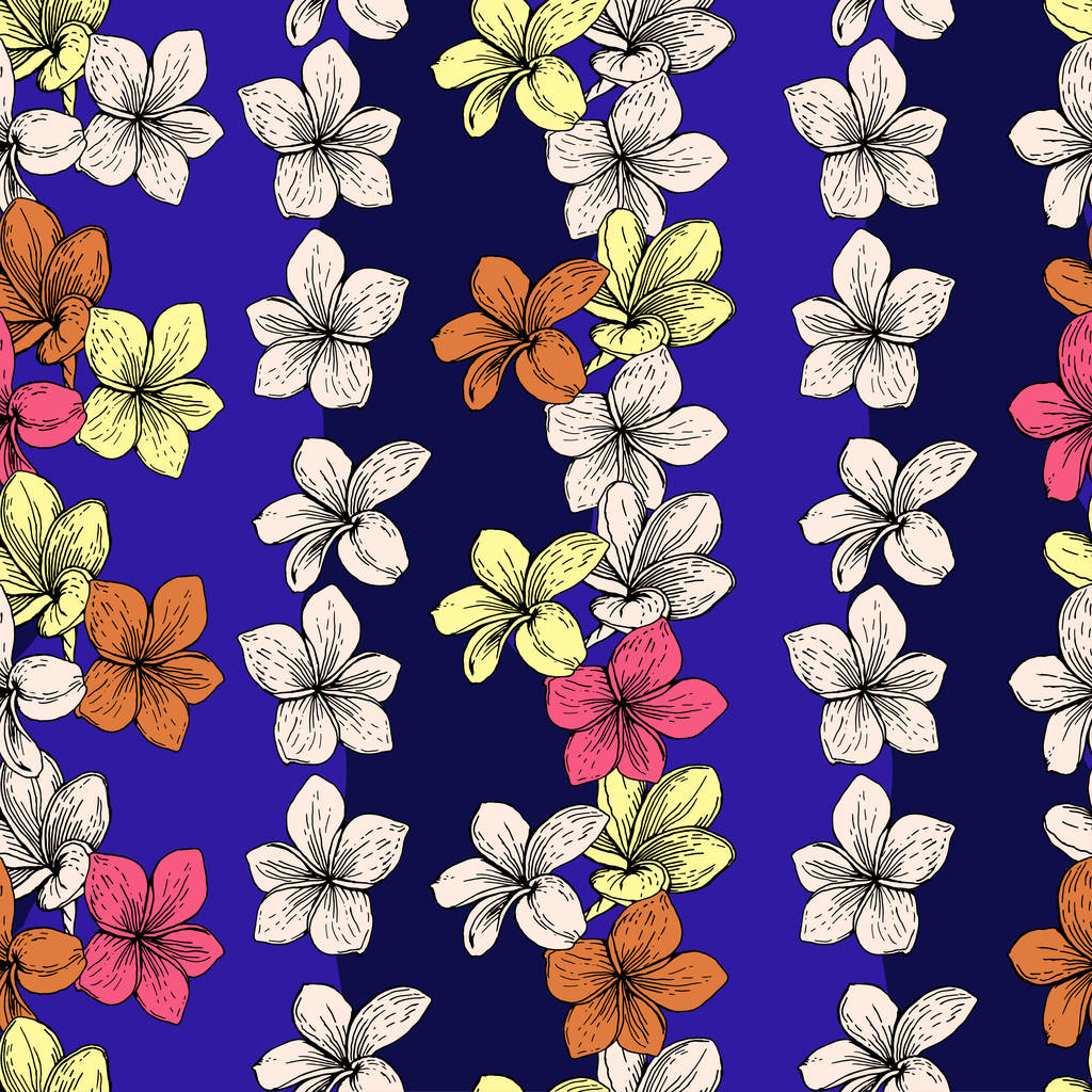 Mavi çizgiler üzerinde çiçek dikey çizgili desen - Vektör, Görsel
