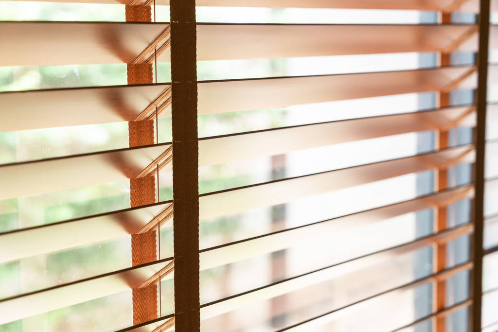 Dřevěné žaluzie na okně v obýváku - Fotografie, Obrázek
