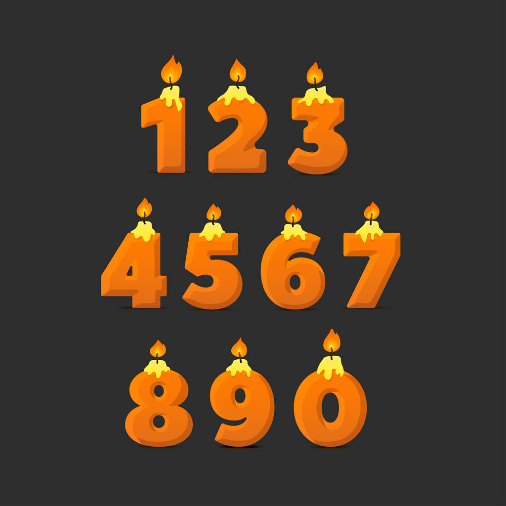 Set di colorati numeri di candele di compleanno. Wick and fire. Illustrazione vettoriale
 - Vettoriali, immagini