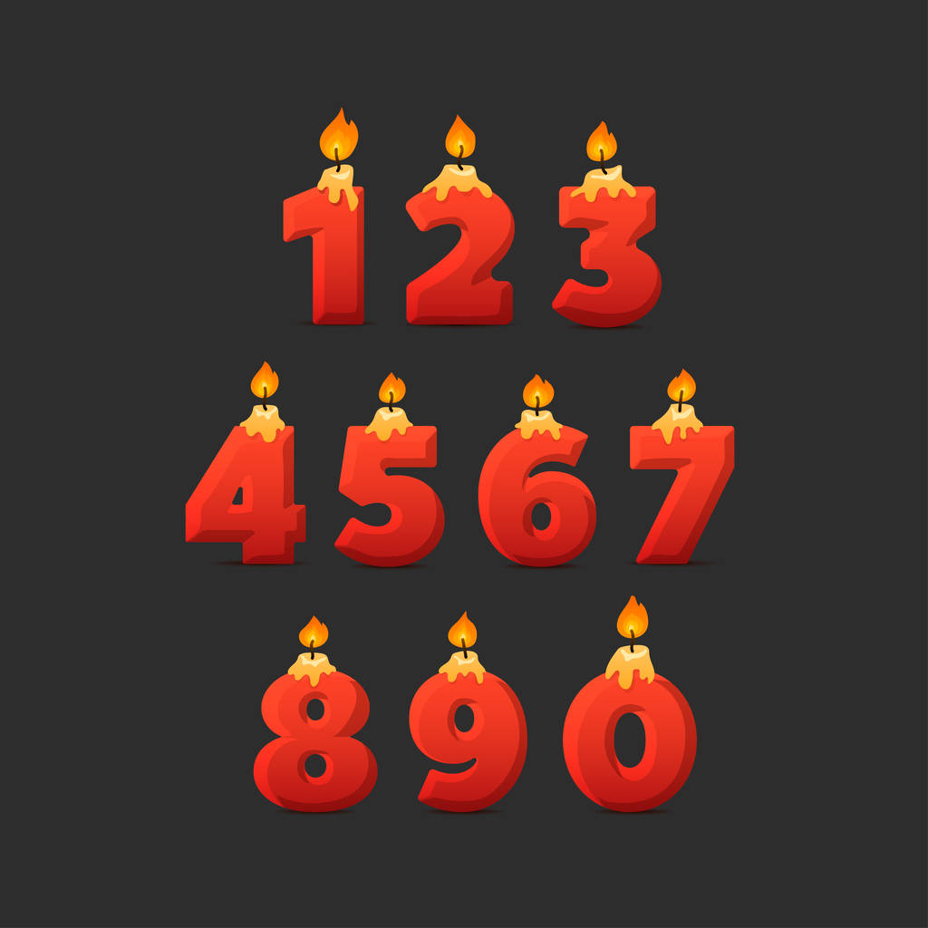 Conjunto de coloridos números de vela de cumpleaños. Wick y fuego. Ilustración vectorial
 - Vector, Imagen