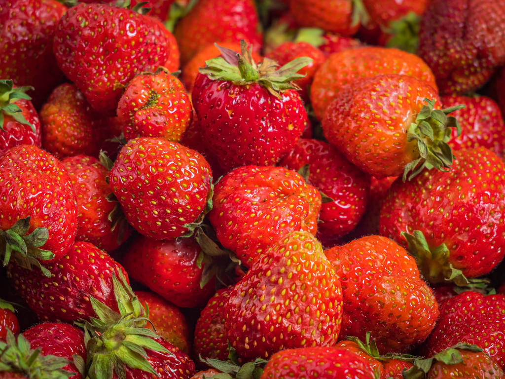 fond de fraises fraîchement récoltées, directement au-dessus - Photo, image