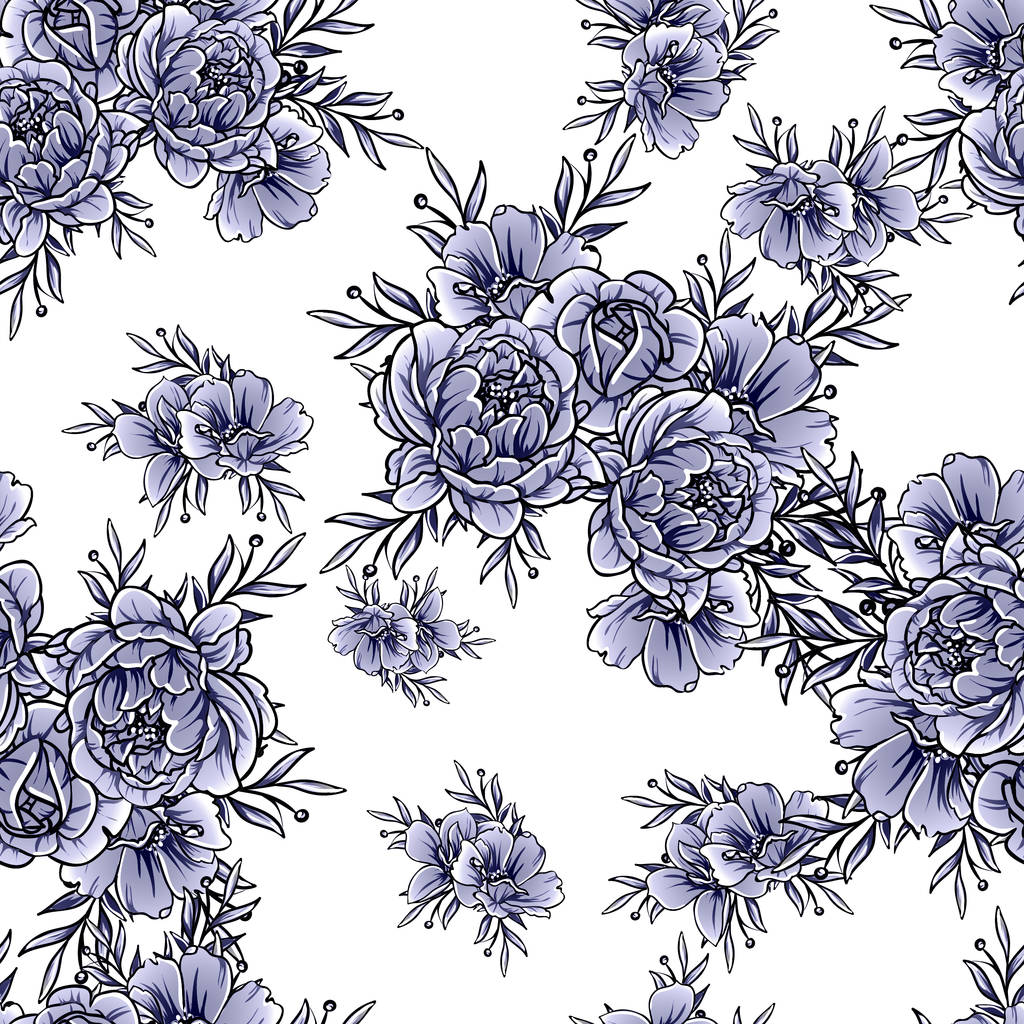 Monokróm vintage stílusú virágok varratmentes minta - Vektor, kép