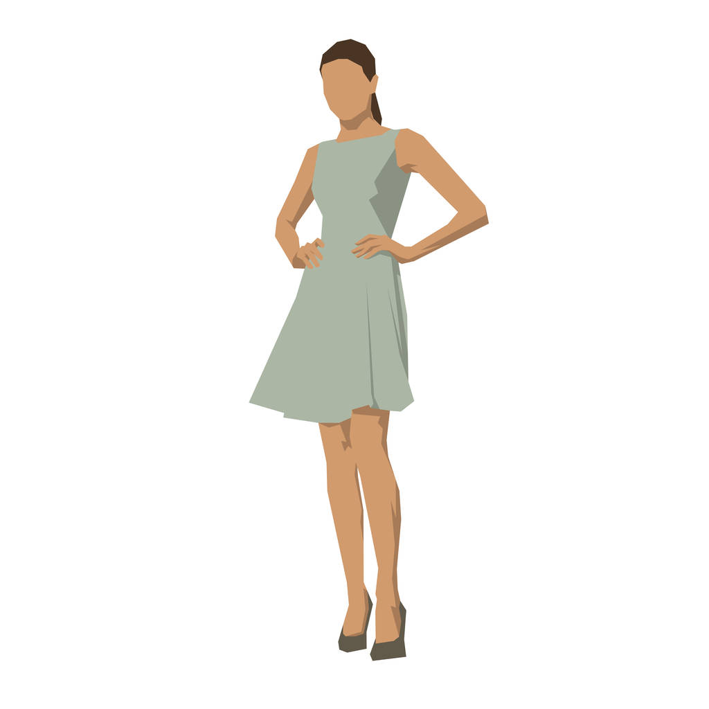 Jovem mulher em vestido de verão, geométrica desenho plano vetor ilustração
 - Vetor, Imagem