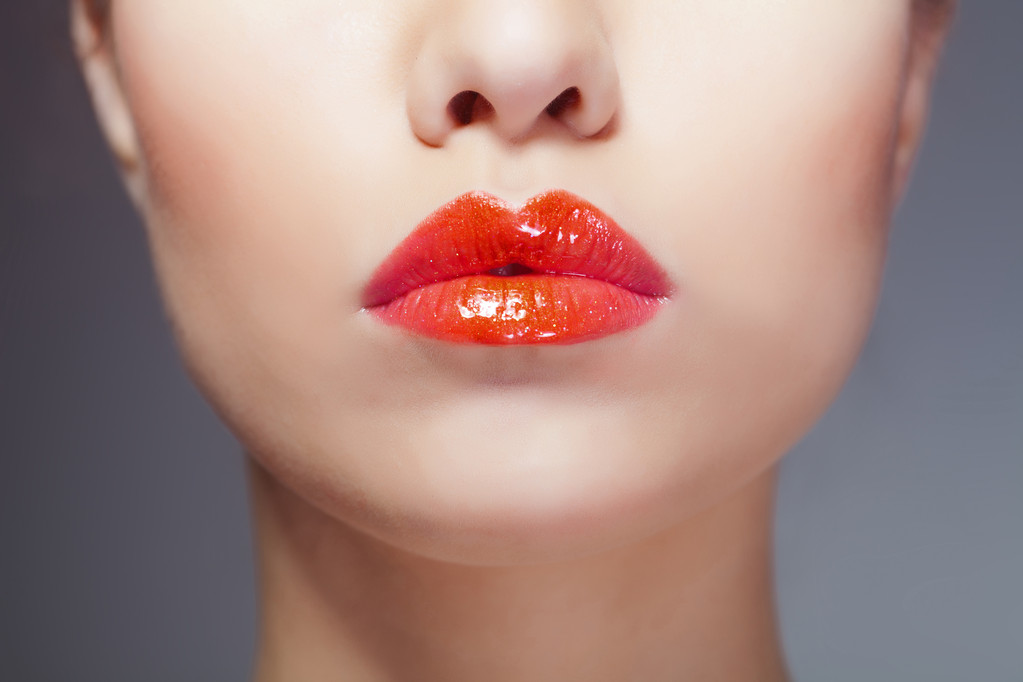 Lábios vermelhos, close-up retrato
 - Foto, Imagem