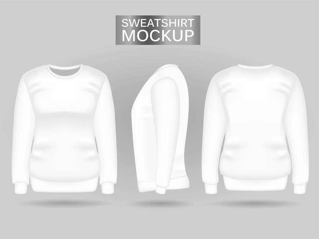 Sweat blanc femme blanc devant, dos et vue latérale. Vêtements féminins réalistes pour le sport et le style urbain
 - Vecteur, image