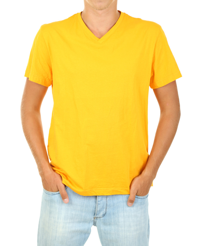 T-shirt sur jeune homme isolé sur blanc
 - Photo, image