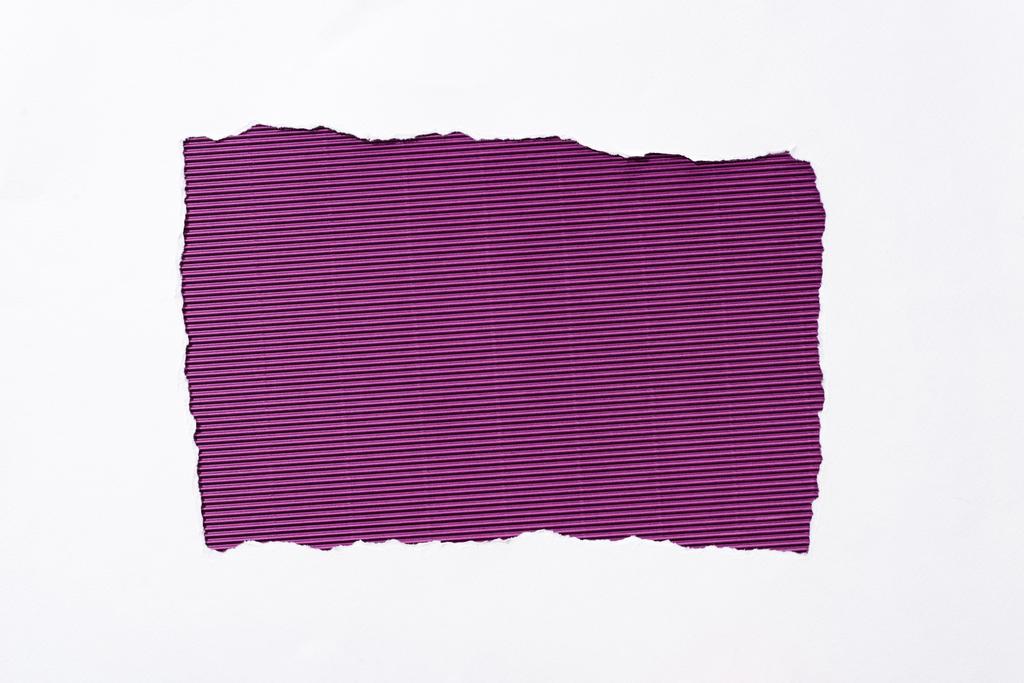 purple striped colorful background in white torn paper hole - Photo, Image