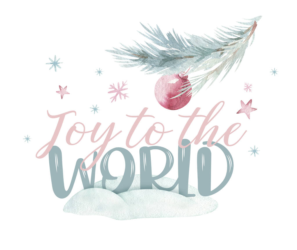 Akvarel vánoční radost pro světovou ilustraci. Vánoční zvonek a veselý Chistmas citát, šablona pro design plakátů, karet, pozvání. Nový rok ilustrační karta. Izolované - Fotografie, Obrázek