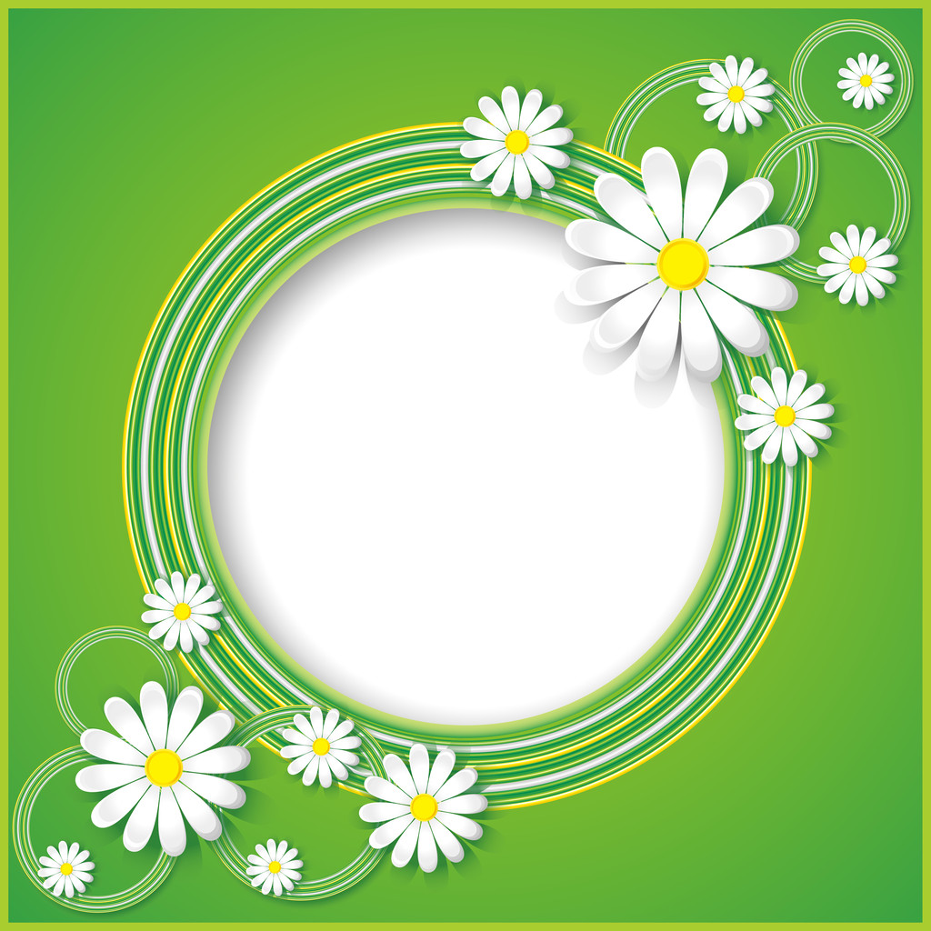 Green abstract background with flowers chamomiles - Vector, Image