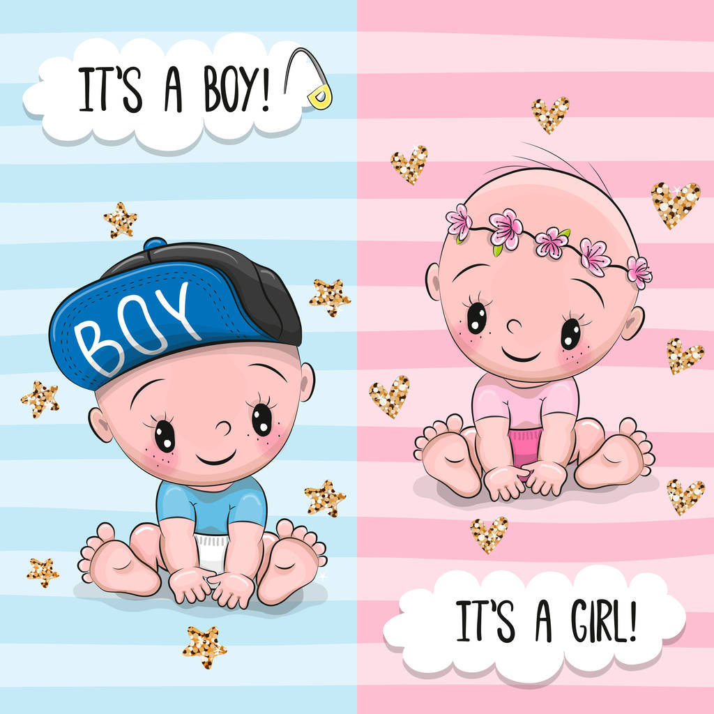 Grußkarte mit niedlichen Babys Junge und Mädchen - Vektor, Bild
