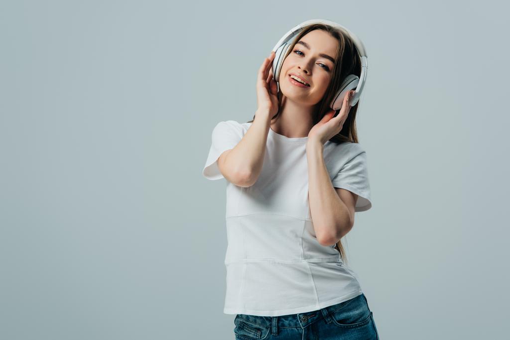Happy Pretty Girl Listening Music In Wireless Free Stock Photo and Image