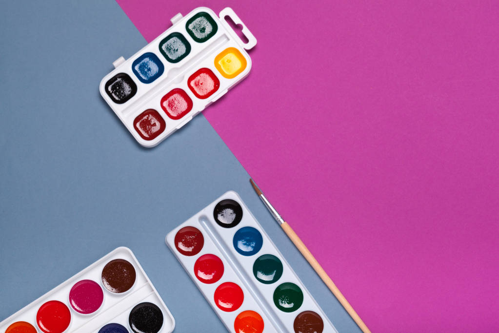 Art paletta színes festékek közelről felülnézet - Fotó, kép