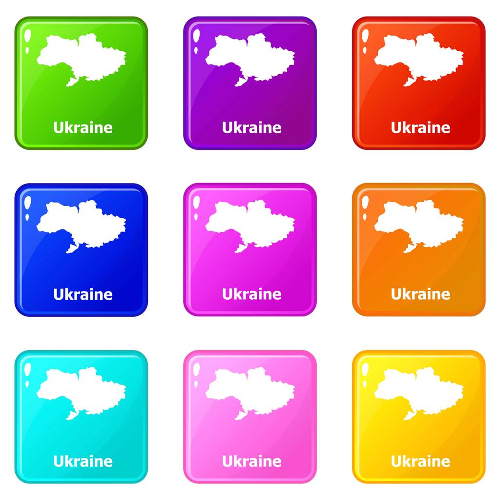 Ukrajina mapy ikony sada 9 kolekce barev - Vektor, obrázek