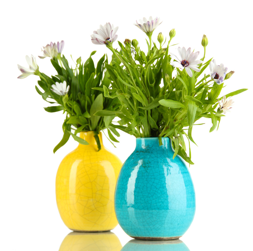 Kytice krásné léto v barevné vázy, izolované na bílém - Fotografie, Obrázek