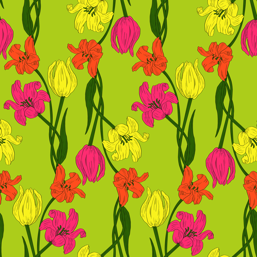 Seamless pattern with tulips - Vector, Image