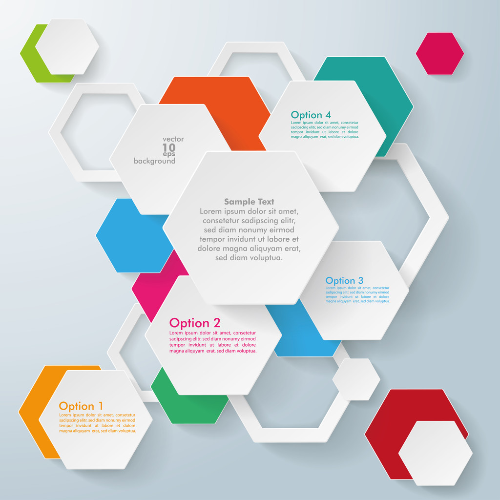 Infographic barevné šestiúhelníky papíru - Vektor, obrázek