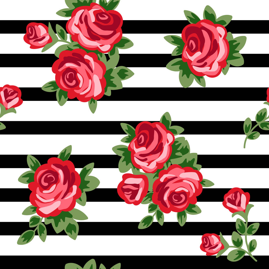 vector de fondo sin costuras con rosas rojas y rayas blancas y negras
 - Vector, imagen