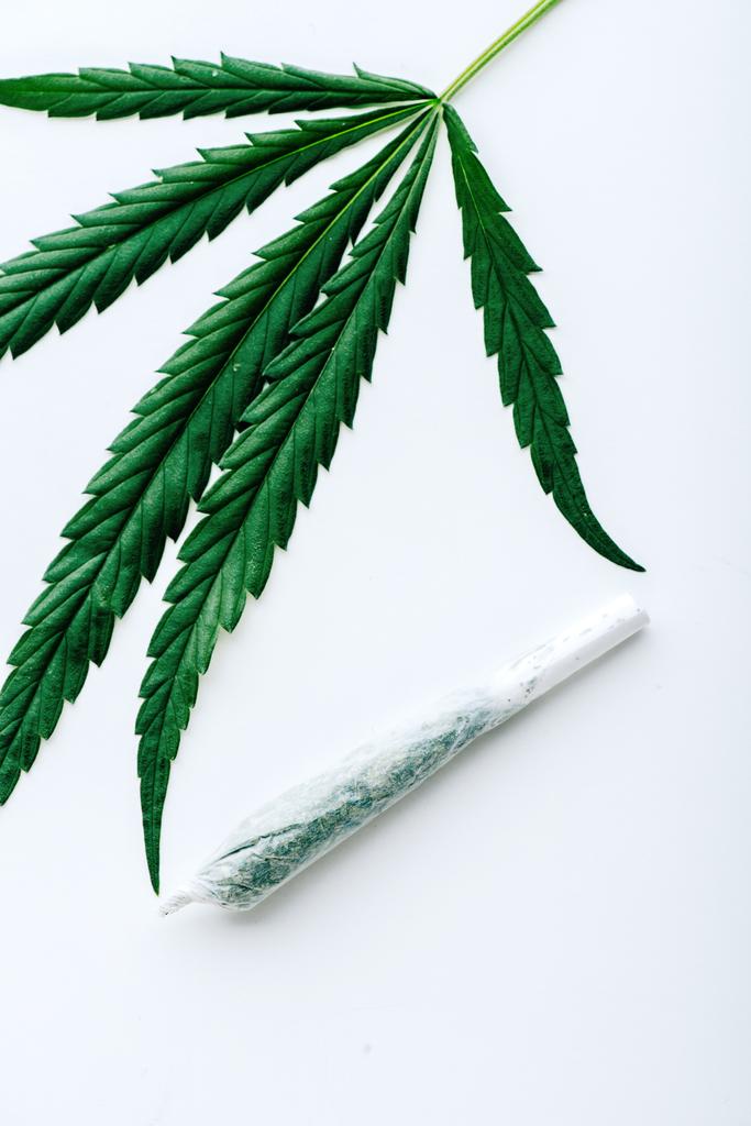 vista superior de romo y marihuana sobre fondo blanco
  - Foto, imagen