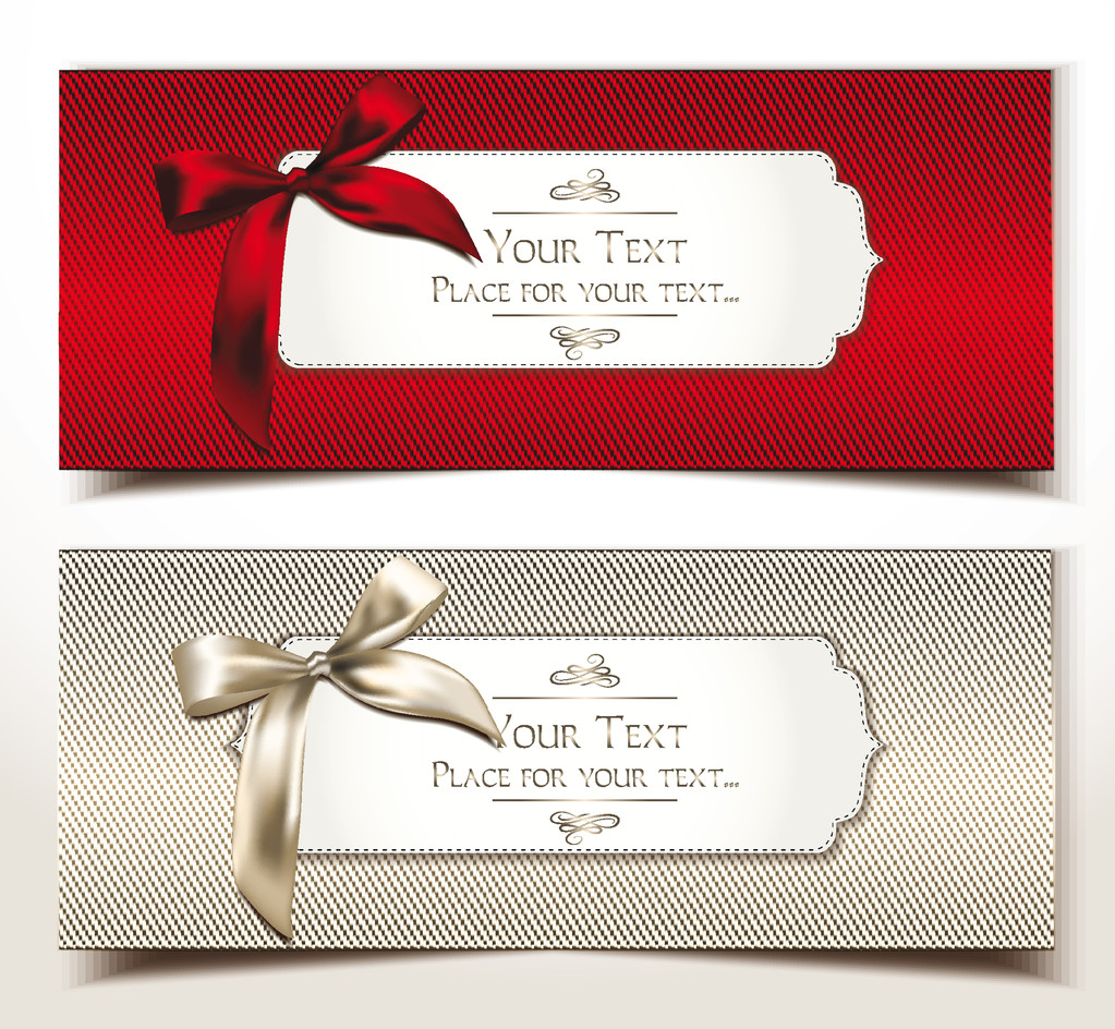 tarjetas de regalo de tejido textil con arcos de la seda - Vector, imagen
