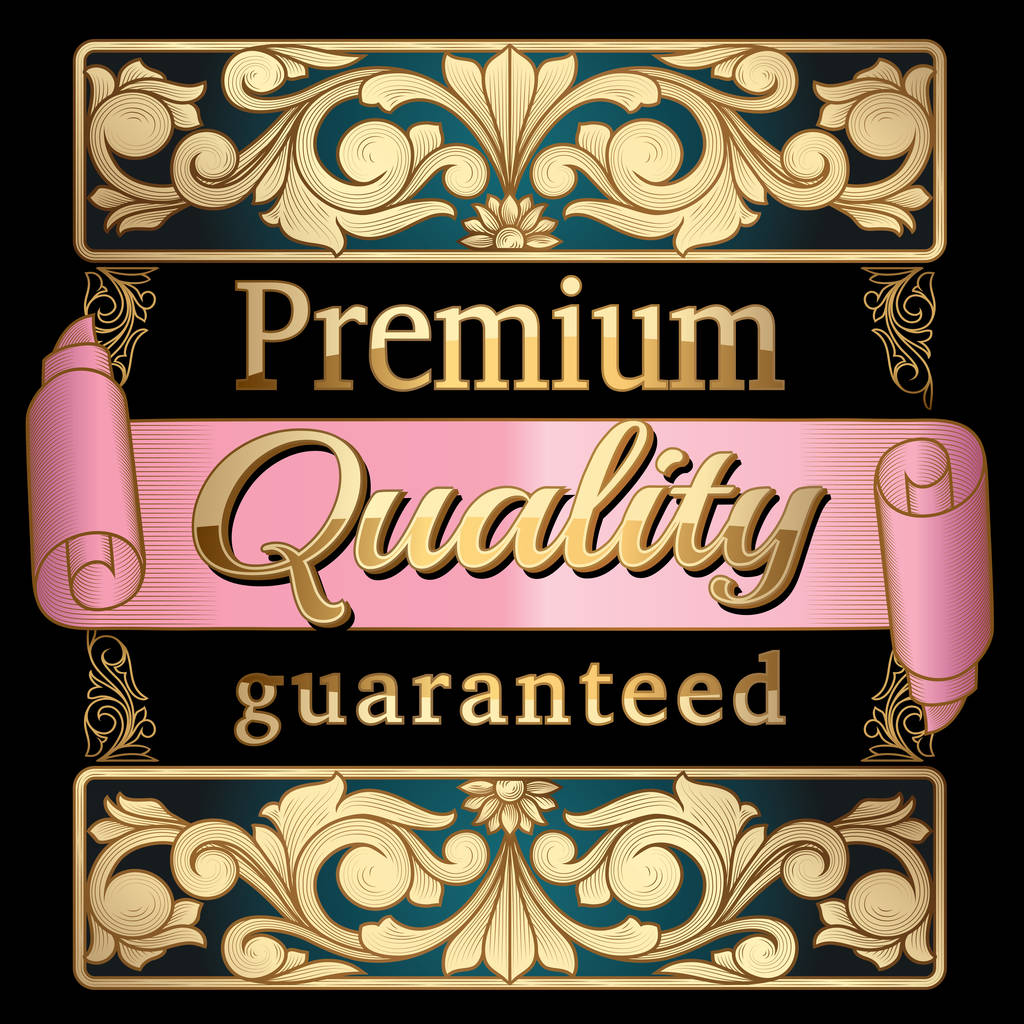 Premium kwaliteit gegarandeerd-decoratieve gouden embleem - Vector, afbeelding