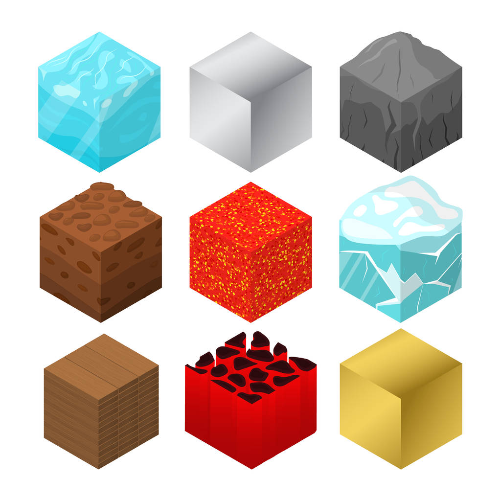 Cubos de mina Sinais Ícone 3d Set Isométrico View. Vetor
 - Vetor, Imagem