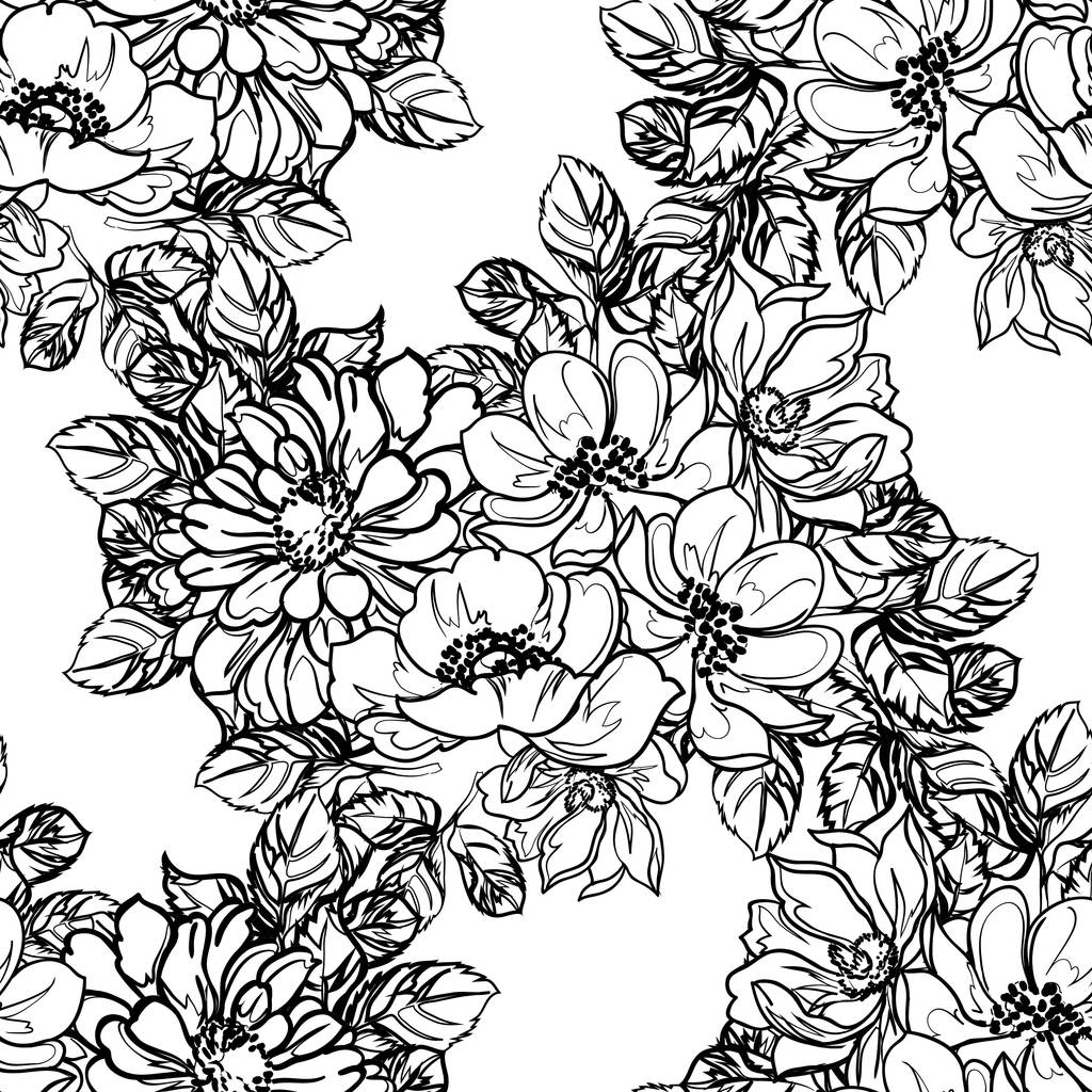 Цветы бесшовного монохромного винтажного стиля - Вектор,изображение
