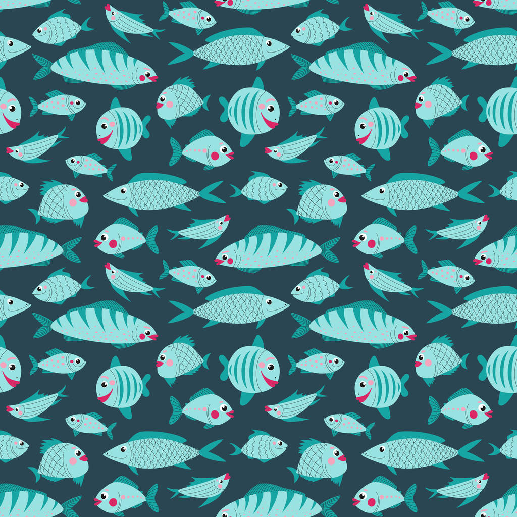 Varrás nélküli minta aranyos hal dekoráció design. - Vektor, kép