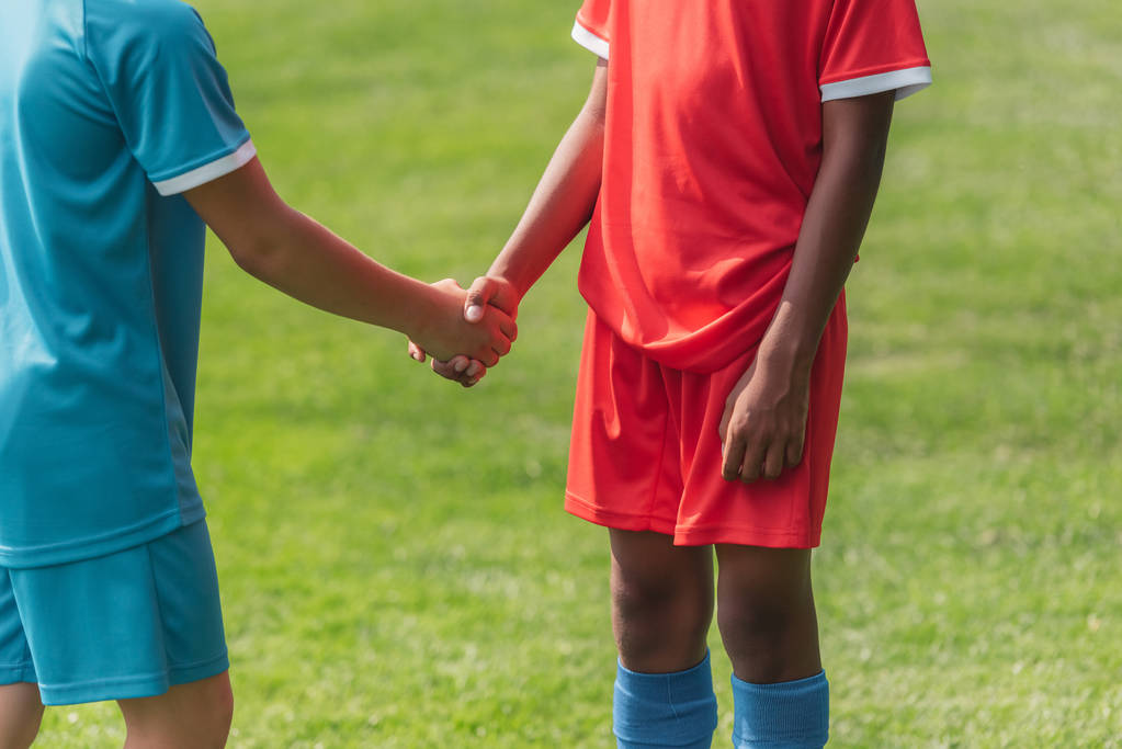 cropped view of multicultural kids shaking hands  - Photo, Image