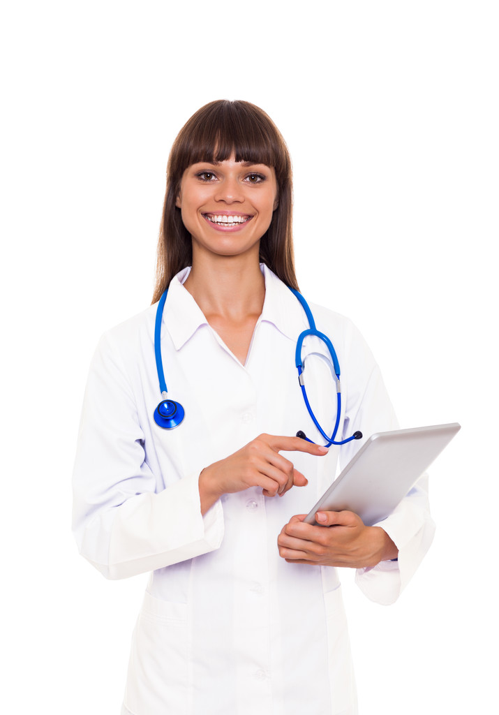 Médico mulher sorriso segurando tablet pc
 - Foto, Imagem