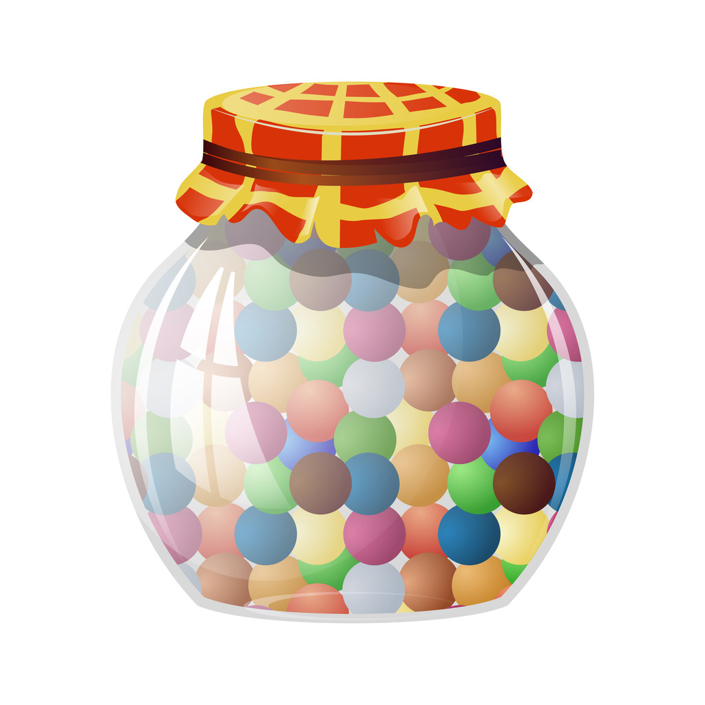 丸みを帯びたお菓子とガラス瓶 - ベクター画像
