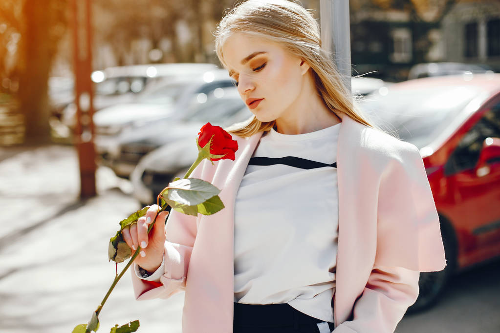 pretty blonde with rose - Photo, Image