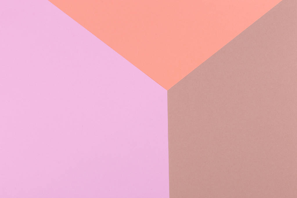 Papier oranje, roze, bruin lege achtergrond, geometrisch gelegen. Kleur leeg voor presentaties, kopieer ruimte. - Foto, afbeelding