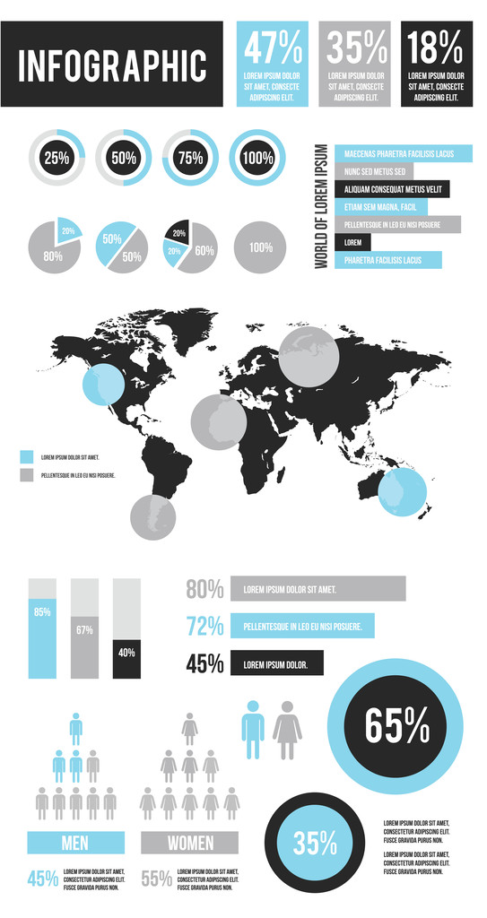 φορέα infographic στοιχεία σετ μπλε γκρι μαύρο - Διάνυσμα, εικόνα