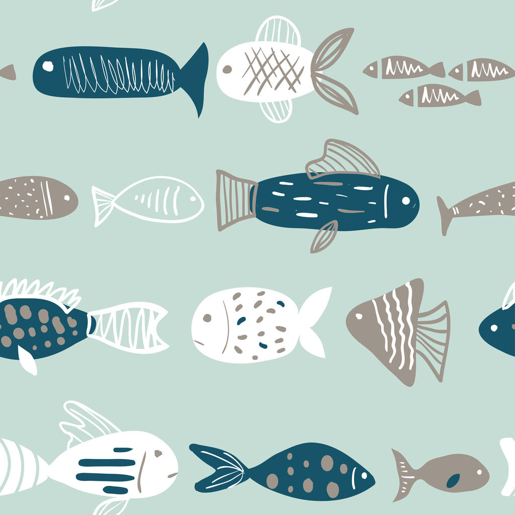 Motivo Sea Seamless con pesce disegnato a mano
 - Vettoriali, immagini