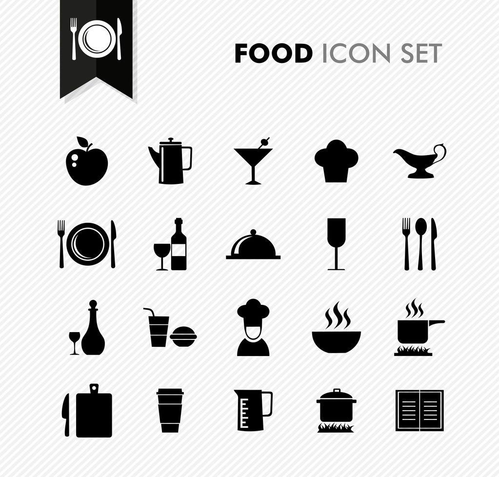 Conjunto de ícone de menu de comida isolado preto
. - Vetor, Imagem