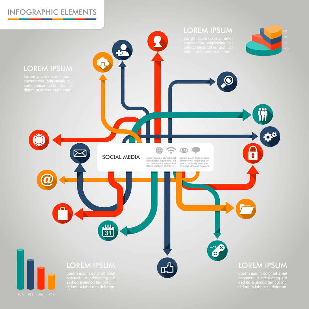 Redes sociales Plantilla infográfica elementos gráficos ilustración
. - Vector, Imagen