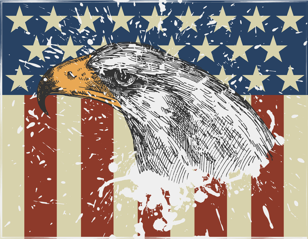 Орел на фоне флага США. Винтажный стиль. векторная иллюстрация
 - Вектор,изображение
