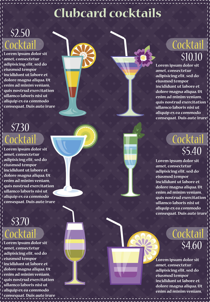 cocktail clubcard. vectorillustratie - Vector, afbeelding