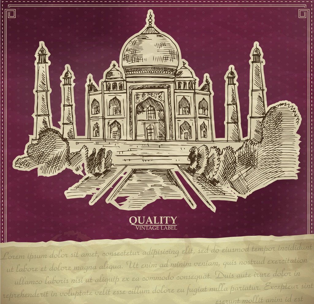 vintage qualuty ετικέτα με ινδική Ταζ Μαχάλ. - Διάνυσμα, εικόνα