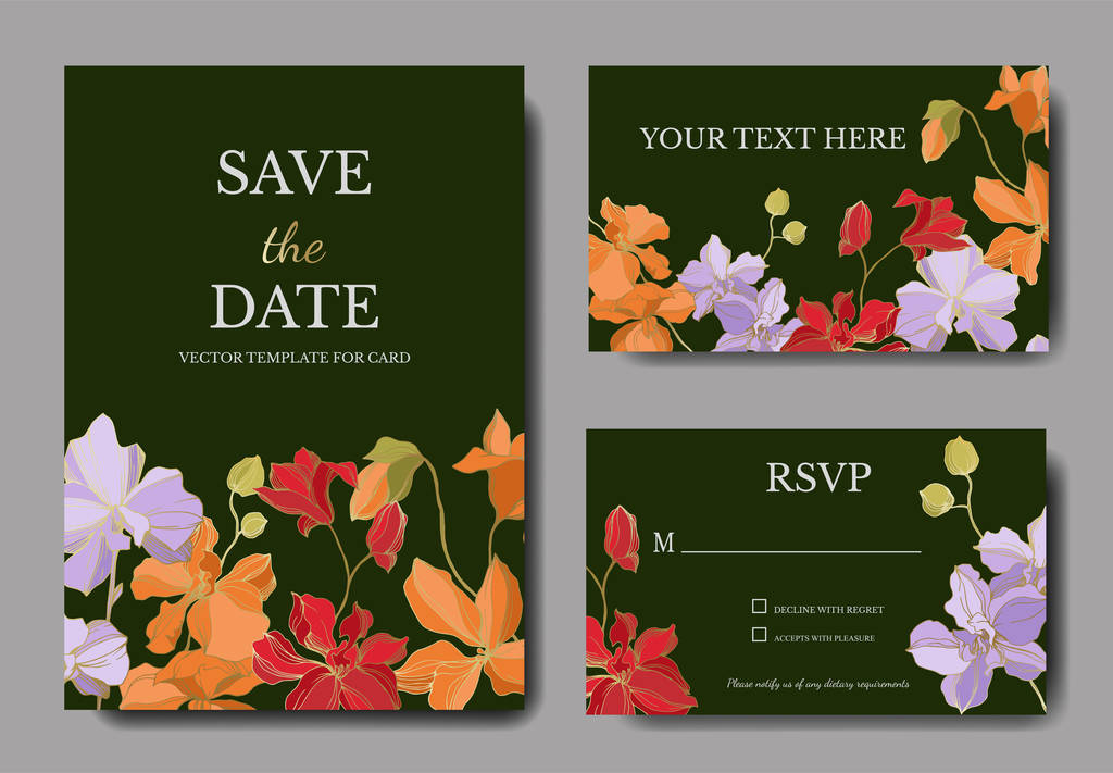 Orchid floral botanical flowers. Black and white engraved ink art. Wedding background card floral decorative border. - Vector, Image