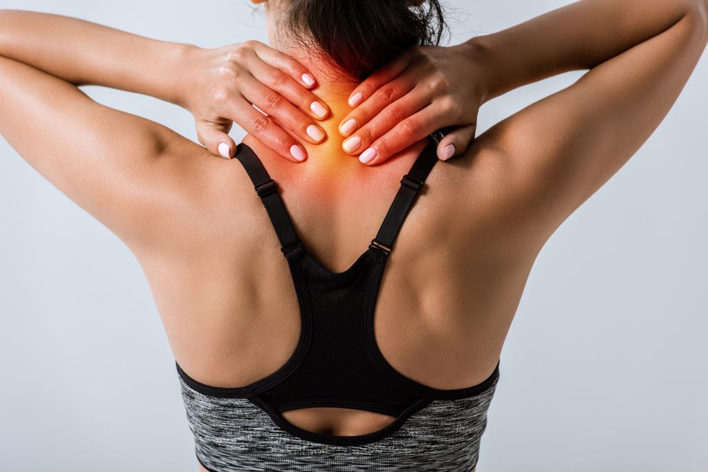 nyírt kilátás a sportoló nyaki fájdalom izolált szürke - Fotó, kép