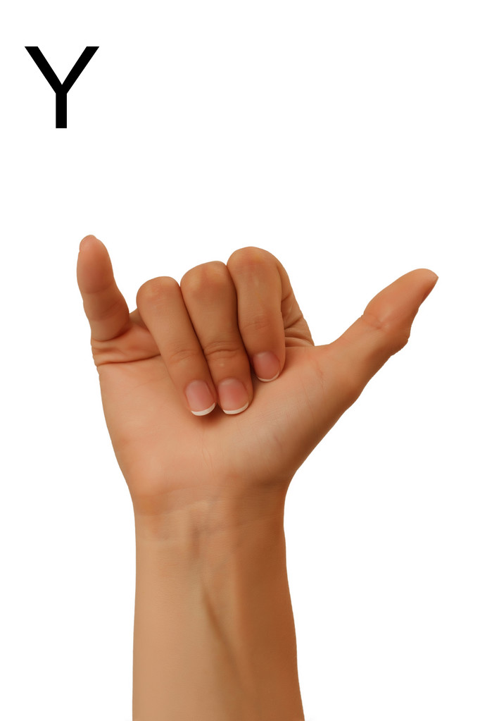 El alfabeto mudo representa una mano sobre un fondo blanco
 - Foto, Imagen